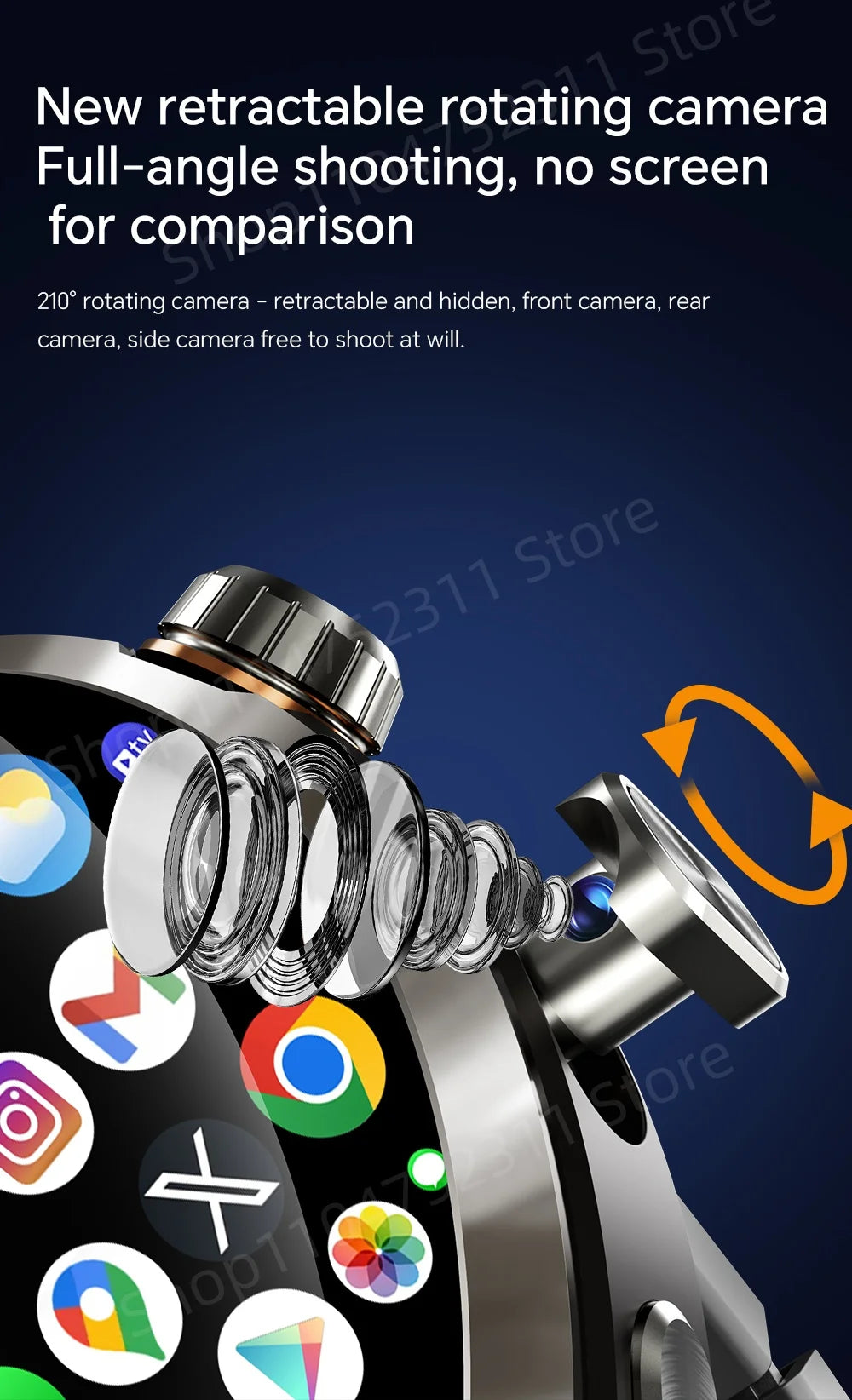 4G 5G Cellular Version Android 13.0 Smartwatch GPS Wifi Smart Watch With 190° Rotary Camera Dual System WIFI Google Play Store
