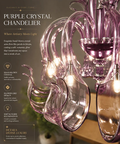 Pink Glass Swan Chandelier Luxury French Style LED Pendant Light for Living Room Bedroom Dining Room Home Decor