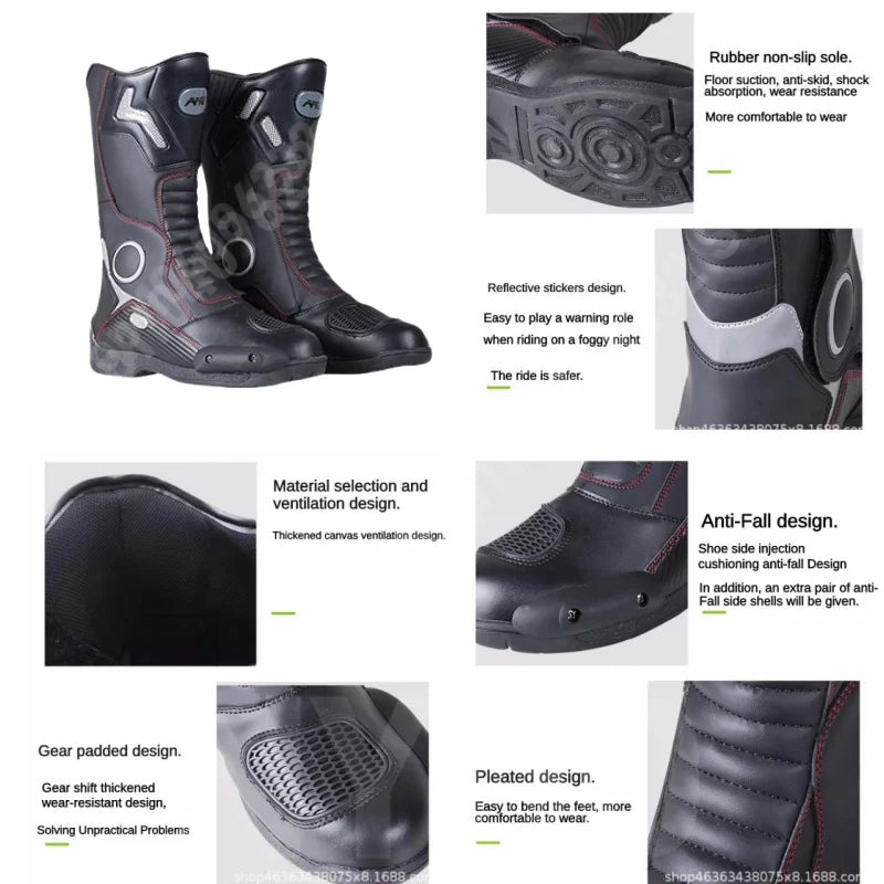 AMU Motorcycle Riding Boots Winter High Top Motorcycle Boots Waterproof, Anti Slip, Anti-Fall Racing Professional Road Boots
