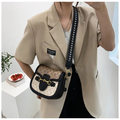 Women Retro Print Saddle Crossbody Bag Luxury Horse Bit Buckle Small Shoulder Bag Fashion PU Leather Ladies Daily Handbag