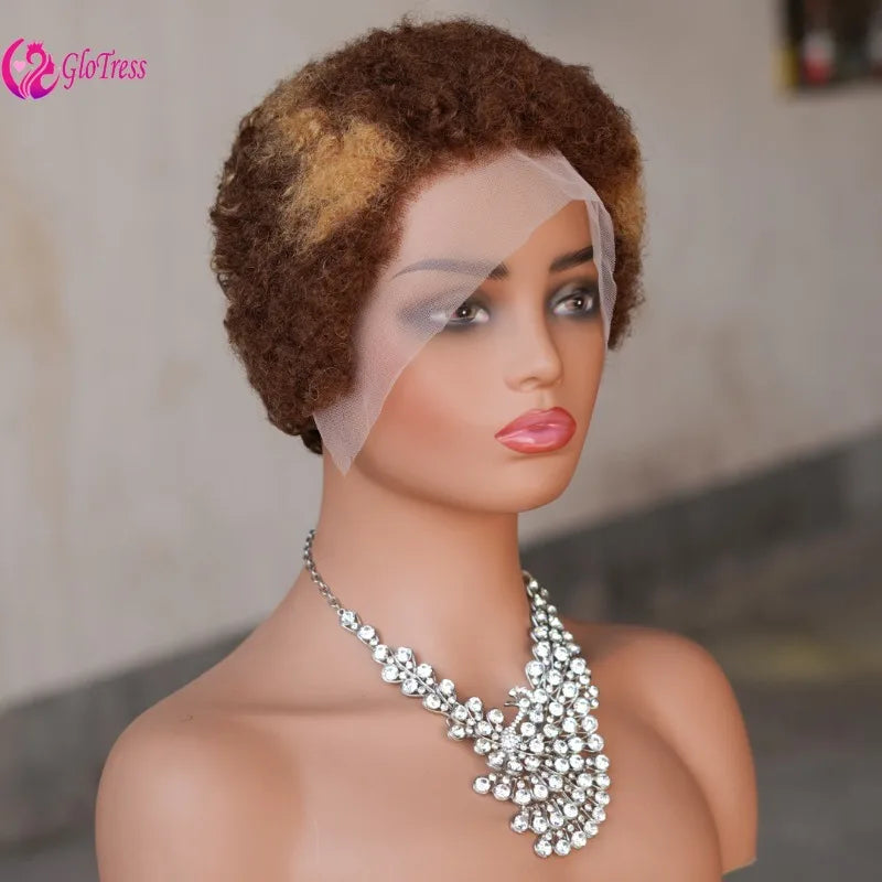 13x4 Lace Frontal Human Hair Pixie Wigs Brazilian Afro Kinky Virgin Remy Curly Afro Wig High Quality Comfortable Soft Natural