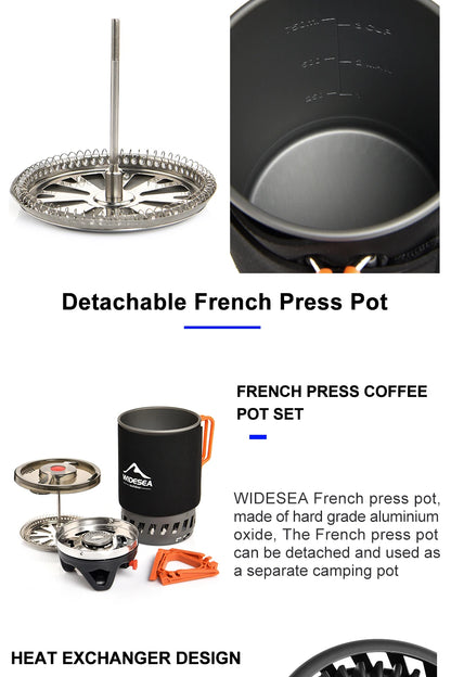 Widesea Camping Cooking System with Heat Exchanger Outdoor Gas Stove Burner Tourist Coffee Pot Cup Cookware Tableware Tourism