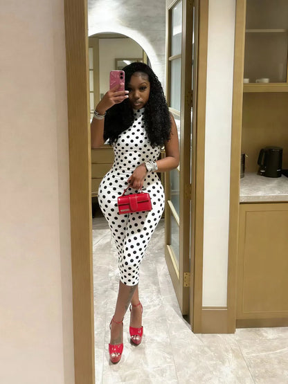 European and American New Style Women's Clothing Spring and Summer Polka Dot Print Elastic Halter Neck Backless Slim Fit Jumpsuit Women's Jumpsuit