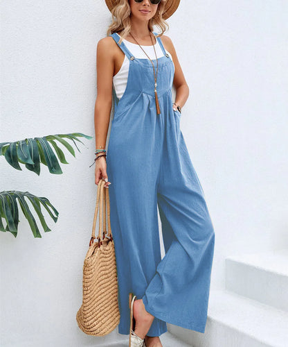 Women Casual Straps Jumpsuits Summer Autumn Harajuku Slim Wide Leg Trousers Dungaree Bib Overalls Elegant Sleeveless BF Jumpsuit