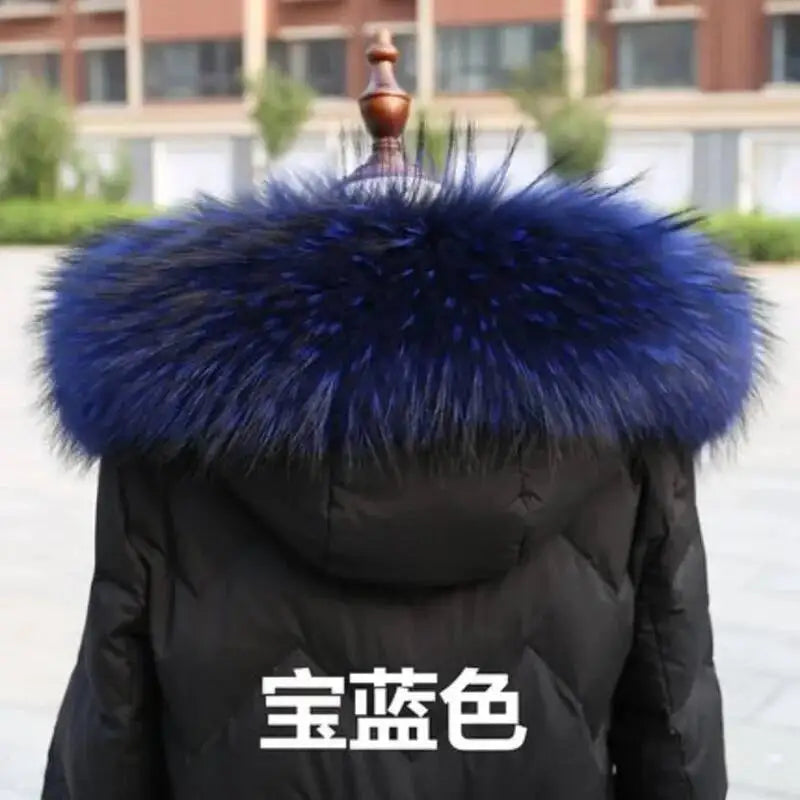 Raccoon Fur Collar Real Fur Down Jacket Parka Fur Collar Natural Fur Hood Trim Fur For Women Warm Wraps Furry Fur Scarf for Coat