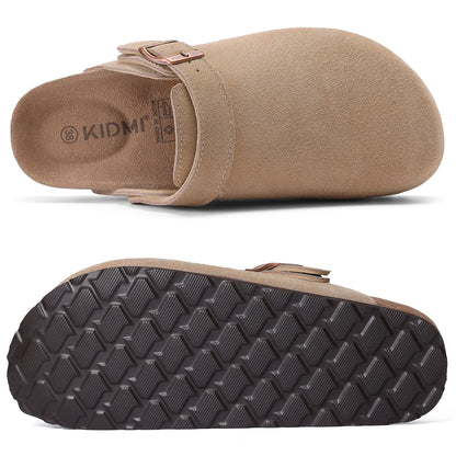 Kidmi New Cow Suede Women's Potato Shoes With Adjustable Strap Cork Insole Mules Outdoor Unisex Clogs Slippers With Arch Support