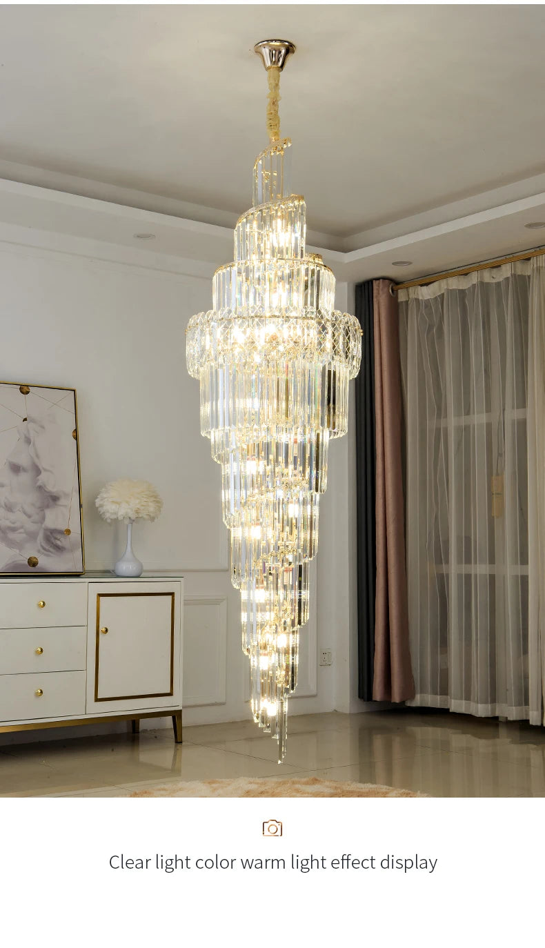 Light Luxury Large Chandelier Spiral Staircase Chandelier Luxurious And Atmospheric Duplex Villa Hotel Lobby Chandelier
