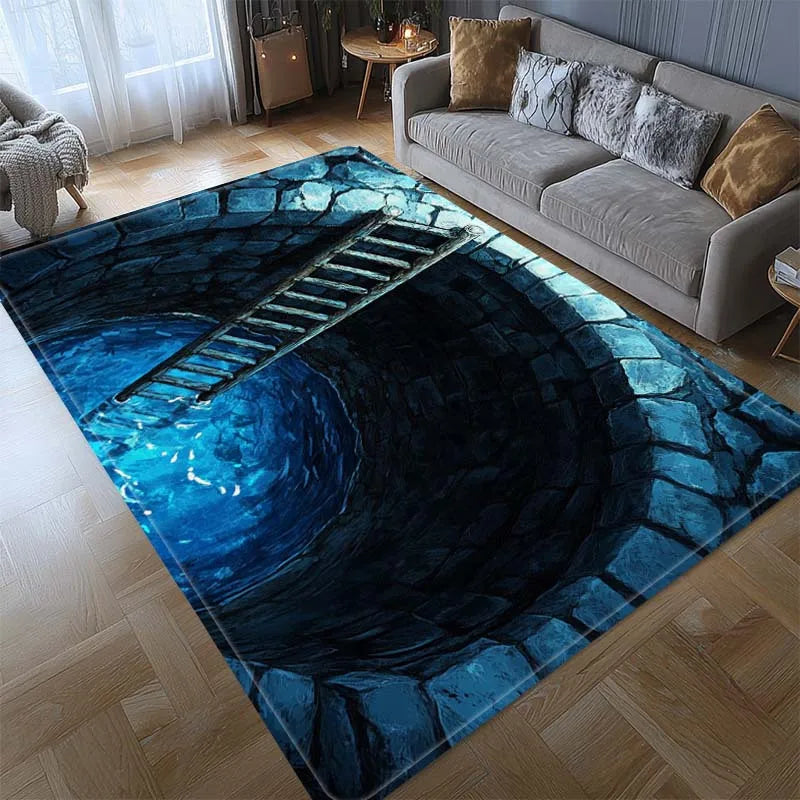 Mysterious Blue Ladder Rug for Modern Homes | Abstract Art Floor Decor | Unique Living Room Area Rugs Skid resistant carpet