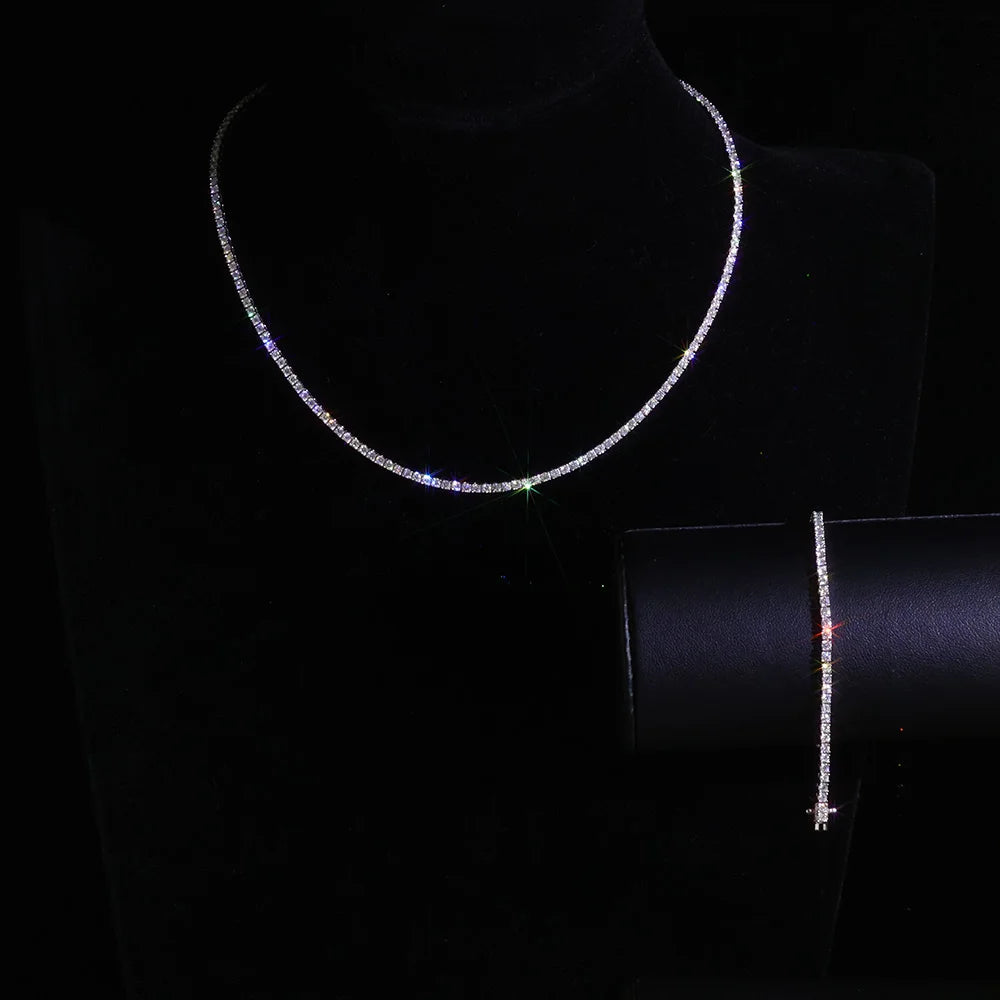 925 VVS Pass Diamond Tester Sterling Silver 2mm Moissanite Tennis Chain Necklace Women Engagement Jewelry High Quality