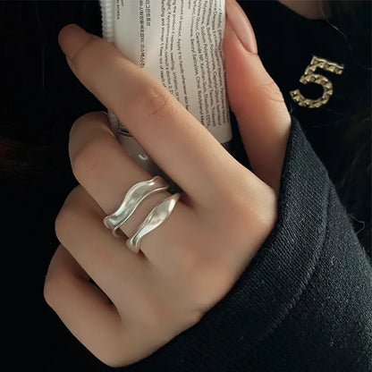 VENTFILLE 925 Sterling Silver Geometric Multilayer Round Bead Ring Female Fashion Punk Temperament Prevent Allergy Charm Jewelry