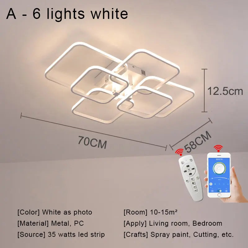 Modern Square LED Ceiling Chandelier with Remote Control Dimmable Light Fixture for Living Room Bedroom Dining Home Decor Lamp