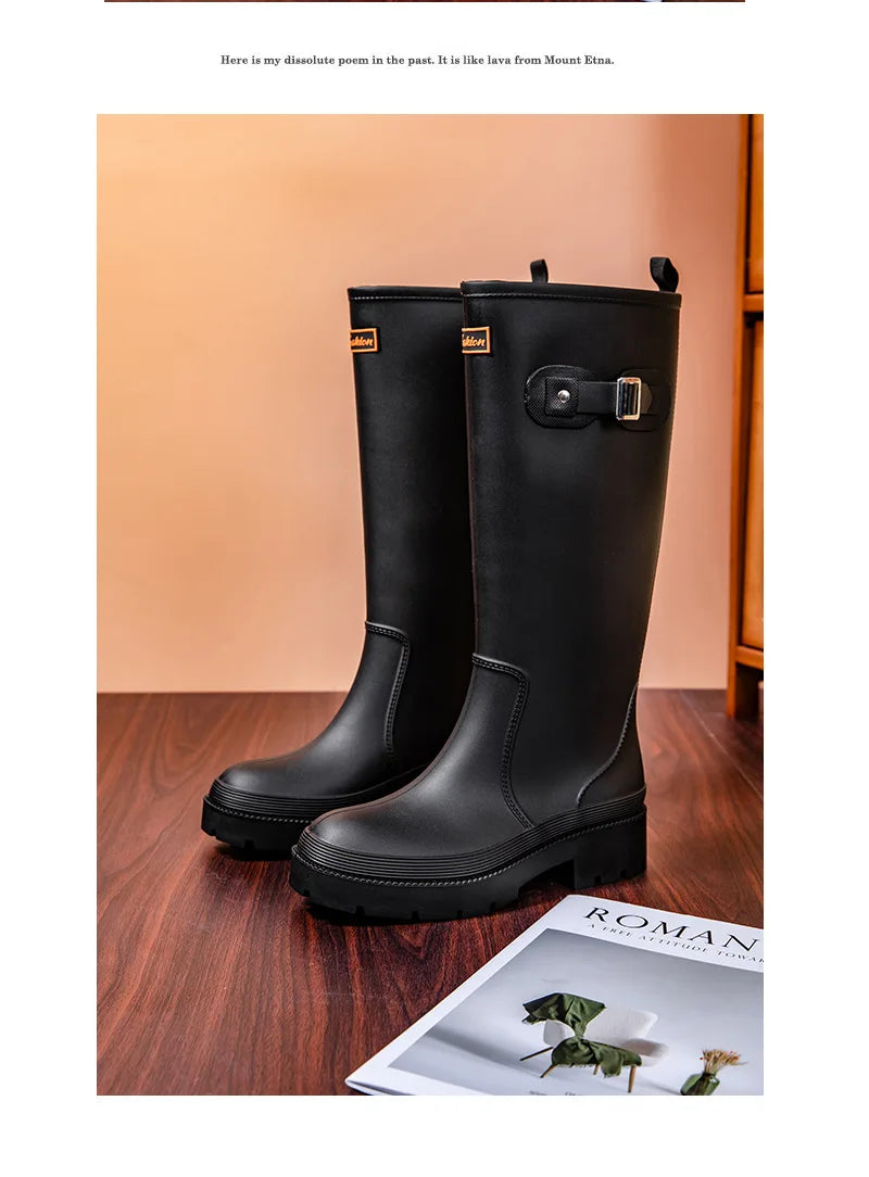 2026 Fashion Ladies High Top Waterproof Rain Boots Non-slip Wear-resistant Rubber Boots Outdoor Long Tube Rain Shoes For Women