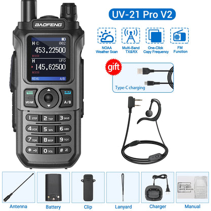 Baofeng UV-21 PRO Walkie Talkie Wireless Copy Frequency 16 KM Long Range TYPE-C V2 Two Way Radio Ham CB Radio UV-5R UV-17