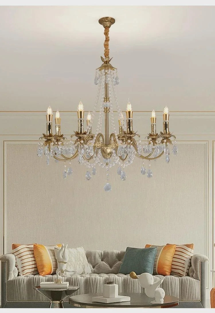 American Luxury Candle E14 Chandelier Living Room Lustre Crystal Hanging Lamp Copper Suspend Lamp Led Luminarias Decor Lamparas