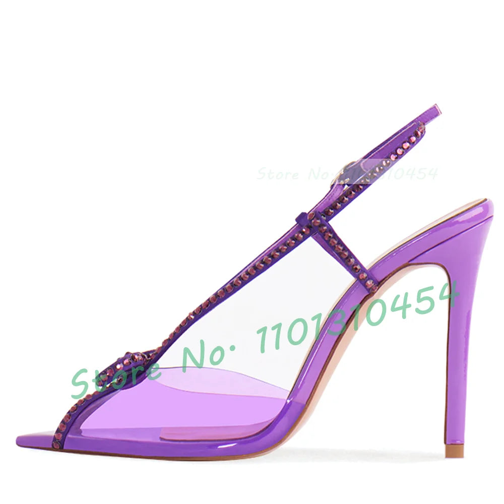 Crystal Bow Slingback Sandals Women Sweet Luxury See-through Pvc High Heels Shoes Summer Peep Toe Elegant Party Clear Pumps