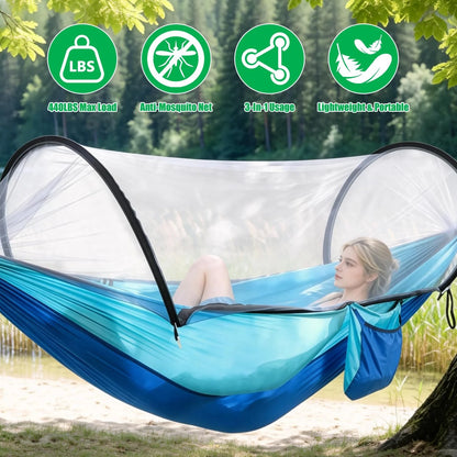 Fully Automatic Quick-Open Mosquito Net Hammock, Outdoor Single-Double Nylon Cloth Camping Support Rod, Mosquito Net, Hammock, Mosquito Repellent Hammock