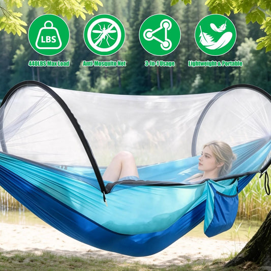 Fully Automatic Quick-Open Mosquito Net Hammock, Outdoor Single-Double Nylon Cloth Camping Support Rod, Mosquito Net, Hammock, Mosquito Repellent Hammock