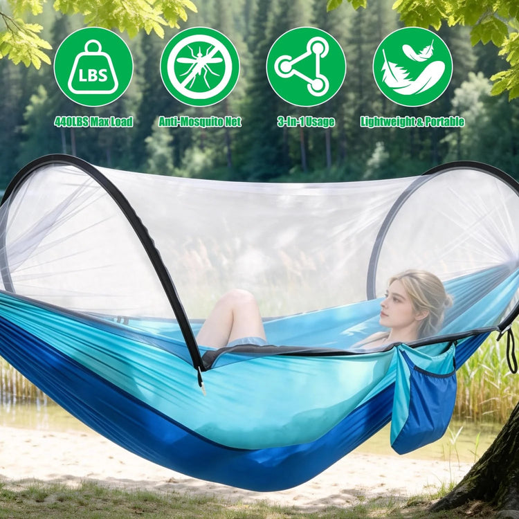 Fully Automatic Quick-Open Mosquito Net Hammock, Outdoor Single-Double Nylon Cloth Camping Support Rod, Mosquito Net, Hammock, Mosquito Repellent Hammock