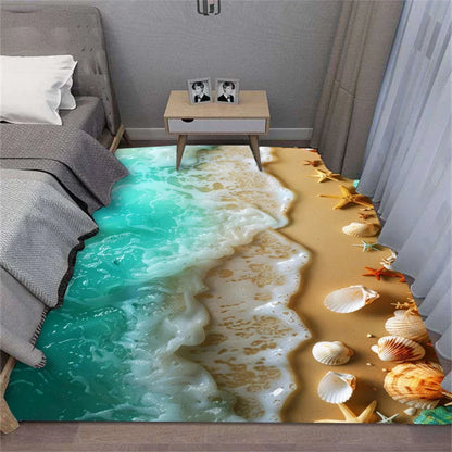 Crystal Velvet Carpet Summer Waves Beach Shell Rug for Living Room Sofa Bedroom Kitchen Hallway Decor