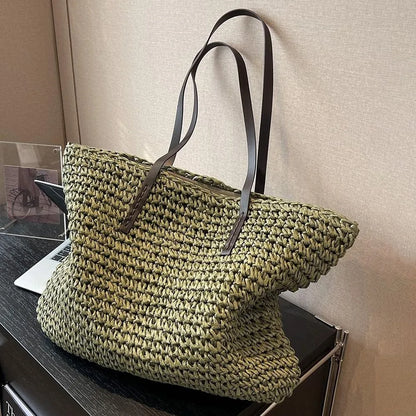 Luxury Shopping Beach Tote Bags Simple Style Large Capacity Woven Tote Bags