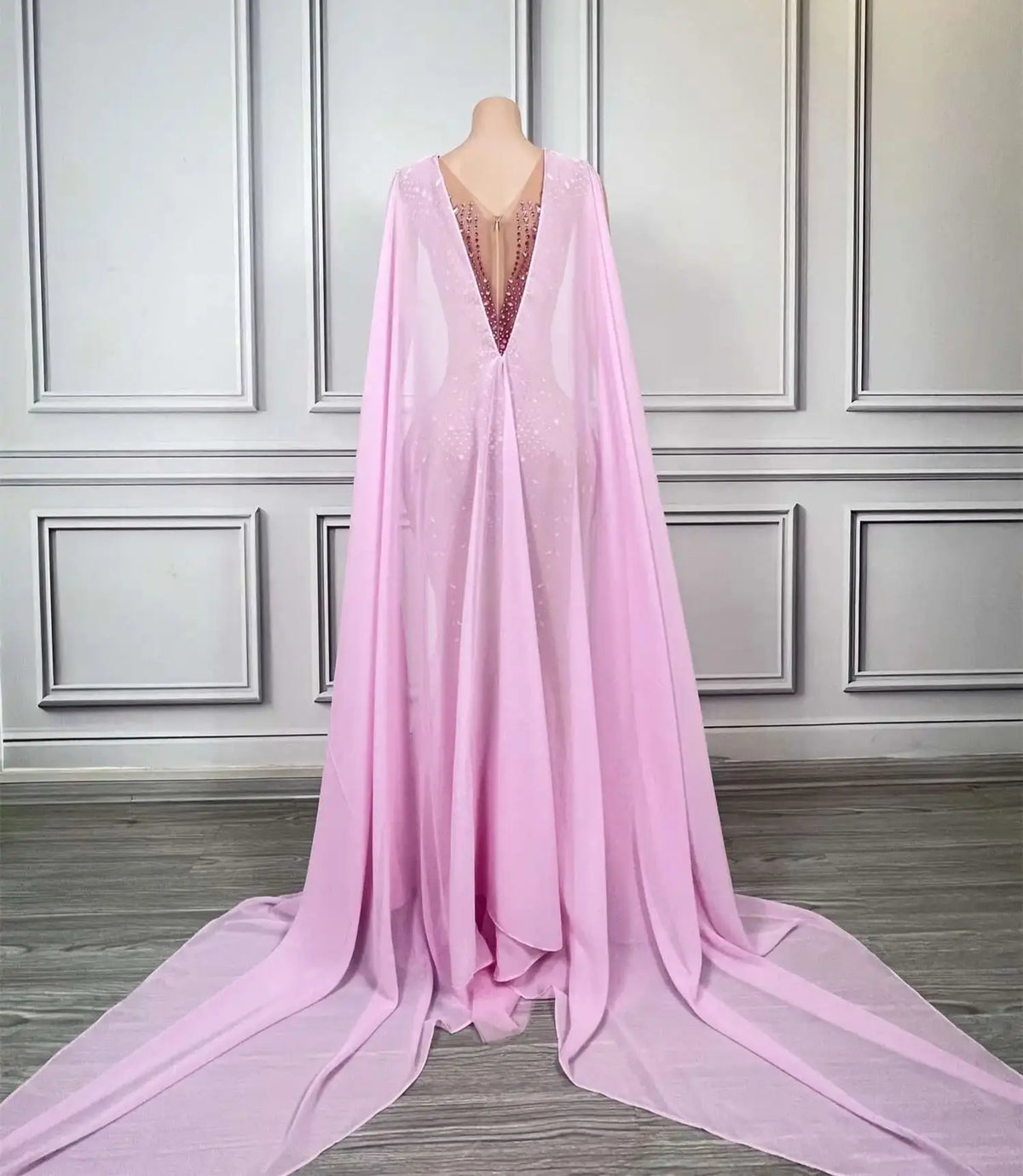 Luxury Dinners Shine Rhinestone Pink Ball Dress for Women Elegant Cloak Dress Birthday Celebrate Prom Queen Fishtail Gown Chanyi
