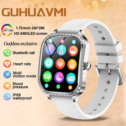 New Fashion Women's Smart Watch Heart Rate 1.75 Inch 240*296 HD Screen Diamond Watch Bluetooth Call Waterproof SmartWatch Ladies