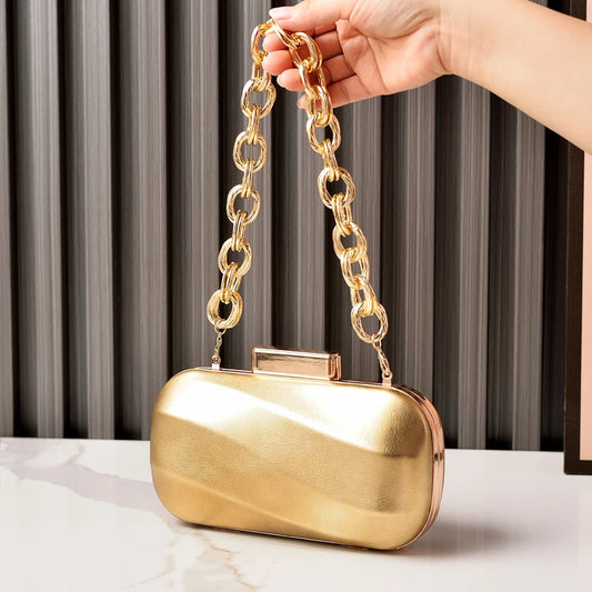 Golden Bag Ladies Oval Designer Luxury Handbags Irregular Dress Purse Fashion Buckle Party Women's Clutch Brand Cross Body Bag