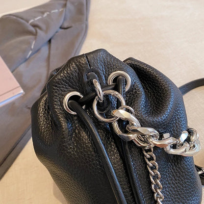 100% Genuine Leather Women Shoulder Crossbody Bags High Quality Solid Color Cow Leather Bucket Handbag Luxury Female Sac