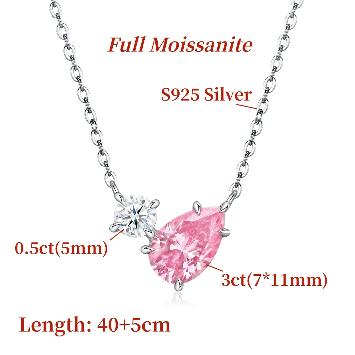 GXTRS 3CT Pink Pear Cut Moissanite Pendant Necklaces For Women S925 Silver 2 Stones Lab Diamond Wedding Neck Chains Fine Jewelry