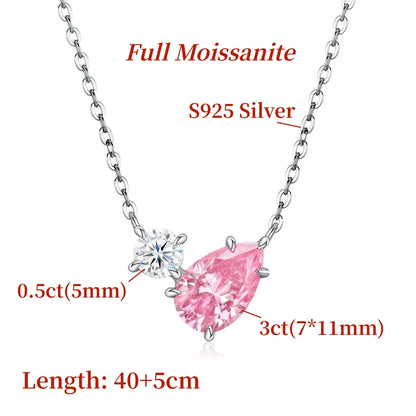 GXTRS 3CT Pink Pear Cut Moissanite Pendant Necklaces For Women S925 Silver 2 Stones Lab Diamond Wedding Neck Chains Fine Jewelry