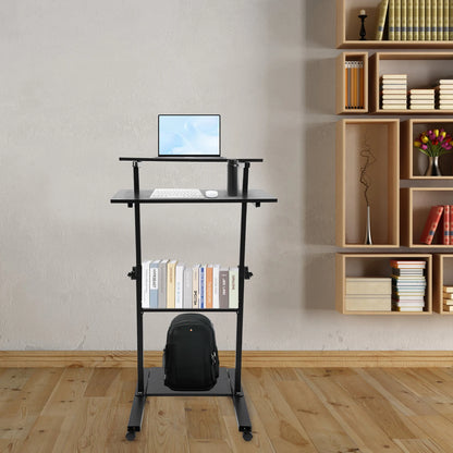 Standing Black Computer Desk 27" With Casters Mobile Standing Desk Height Adjustable Stand up Work Station, Stand up Desk Cart  Ergonomic Portable Lectern, Mobile Vertical Computer Desk, Laptop Desk, Office Desk