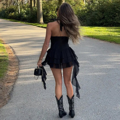 Women's Jumpsuits & Rompers Halter V Neck Backless Ruffle Mini Overalls for Women Elegant Bodysuit Clearance Woman Clothing
