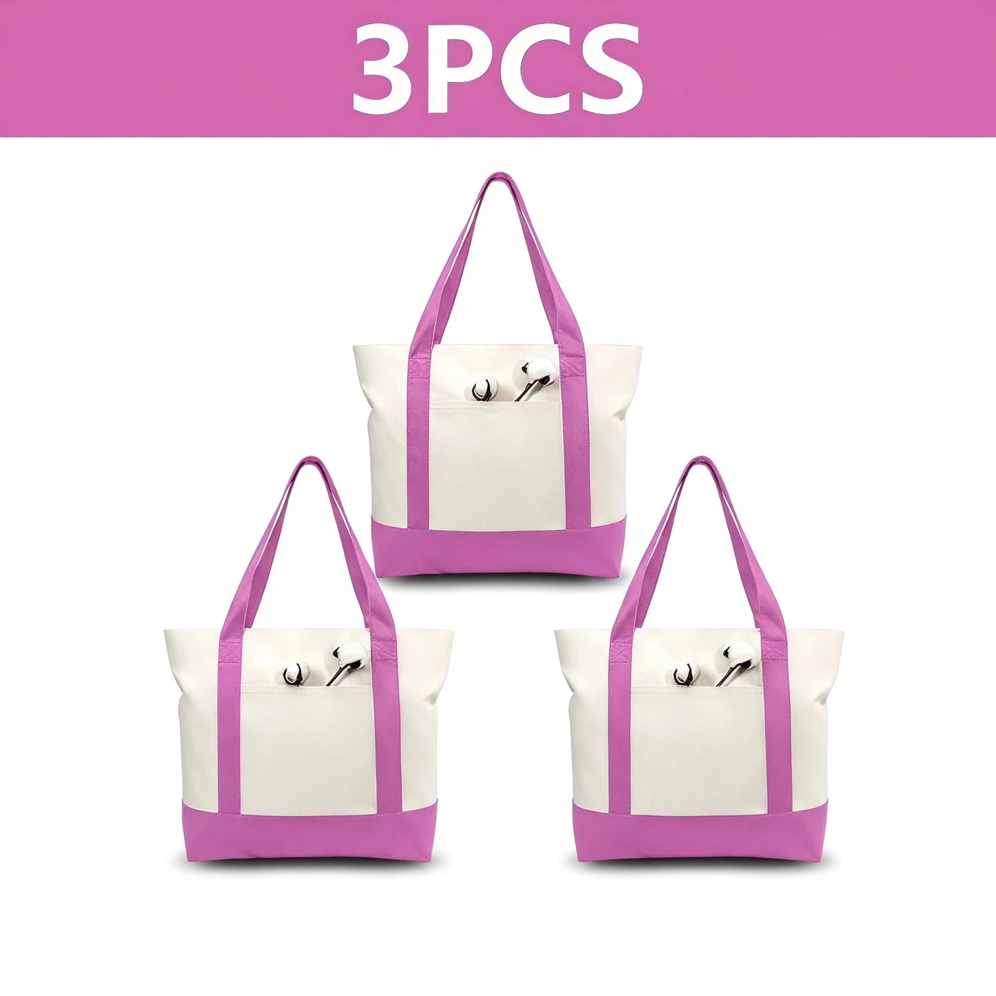1/3/6PCS Heavy Duty Canvas Tote Bag with Front Pocket Blank DIY Reusable Grocery Shoulder Bag for Women Office School Beach