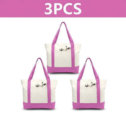 1/3/6PCS Heavy Duty Canvas Tote Bag with Front Pocket Blank DIY Reusable Grocery Shoulder Bag for Women Office School Beach