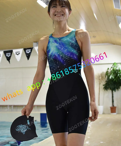 Womens One Piece Bodysuit Swimsuit Triathlon Competitive Pro Training Knee Length Swimwear Swimming Pool Comfort Bathing Suit