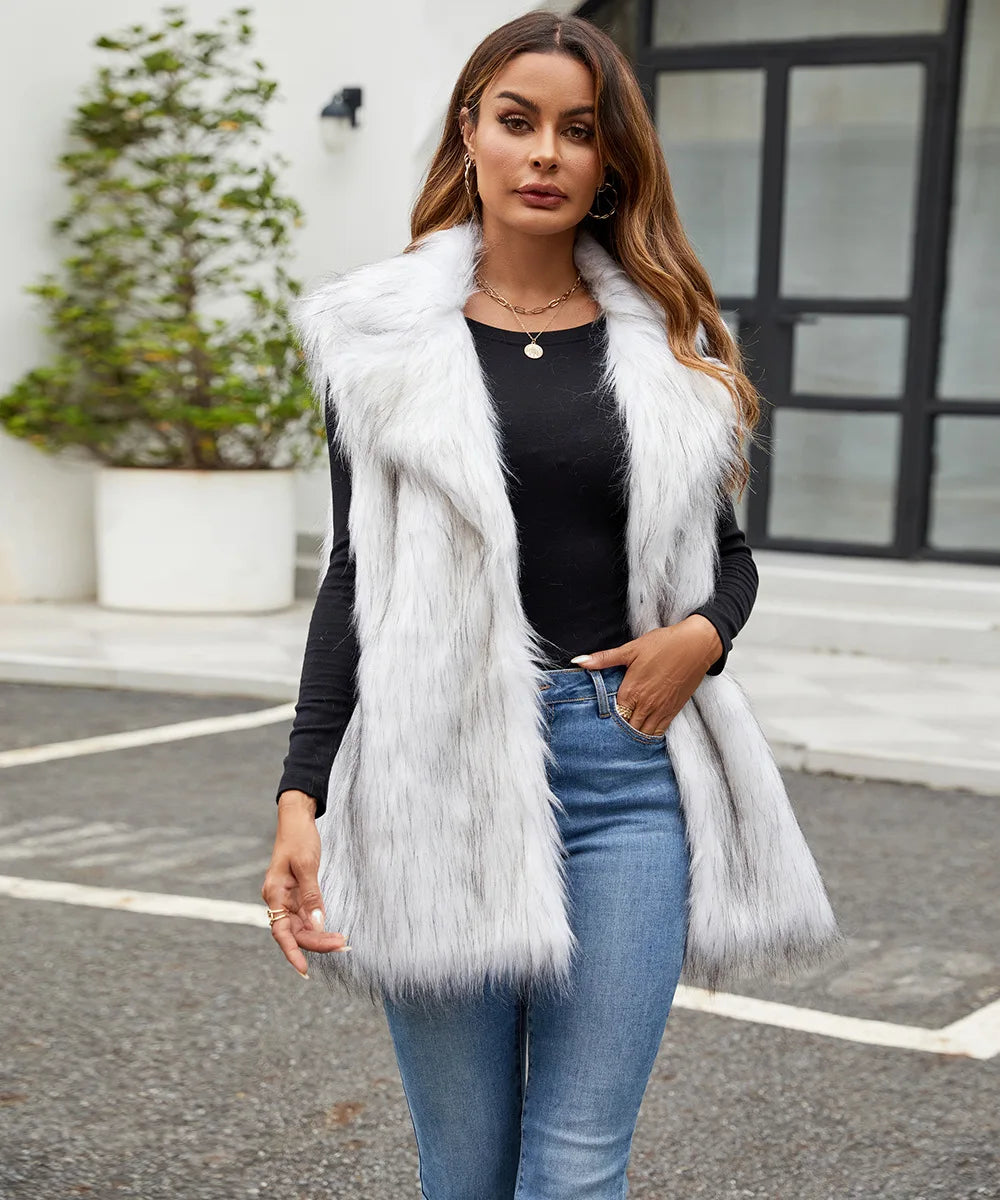 VigoCasey 2026 Autumn Winter Sleeveless Thick Faux Fur Vest Coat Woman Khaki Plush Warm Waistcoat Lady Casual Fluffy Vest Jacket