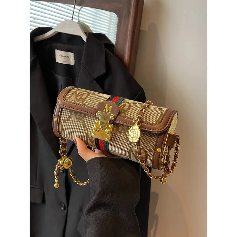Light luxury brand-name high-end designer bag female 2025 new spring and summer niche shoulder bag messenger bag cylinder bag
