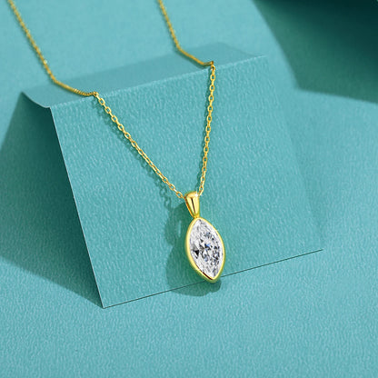 AU585 Gold 14K Marquise Cut Moissanite Pendant Necklace Woman Leaf Shape Clavicle Chain Water Drop Diamond Necklaces