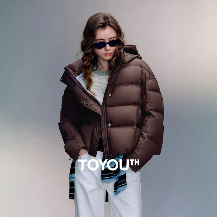 TOYOUTH Women Down Jackets 2025 Winter New Ultra-soft Cicada Wing Puff Hooded 90% Down High Loft Bread Coat