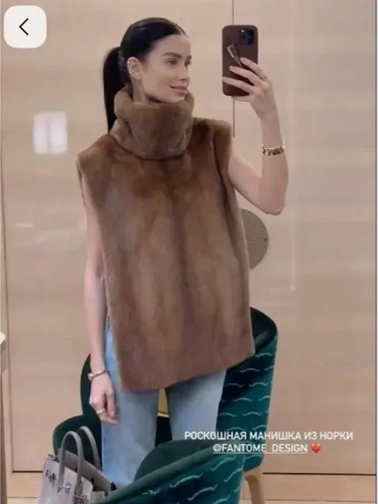 HDHOHR 2026 High Quality Real Mink Fur Vast Full Pelt Fur Coats Fashion Natural Mink Fur Jackets Winter Female Fur Warm Vast