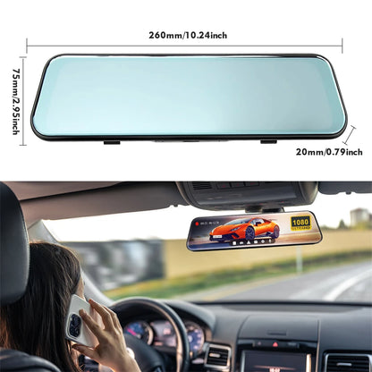 10 Inch Full Touch Screen Rear View Mirror Dash Camera,1080P Full HD Dual Front Rear Car Dashcam, Superior Night Vision, Loop Recording Parking Mode Backup Reverse Camera Vehicle Driving Recorder