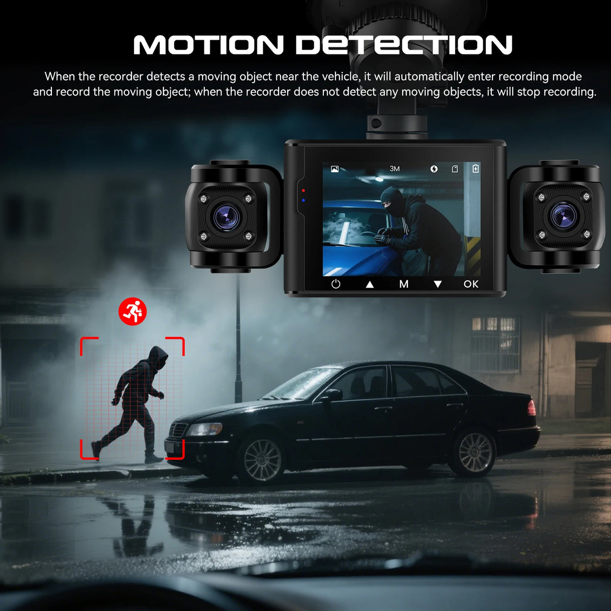 Degreat 2.4-inch 1080P Car DVR Camera Triple Record HD Car Recorder With 480P Car Left, Car Right + Motion Detection
