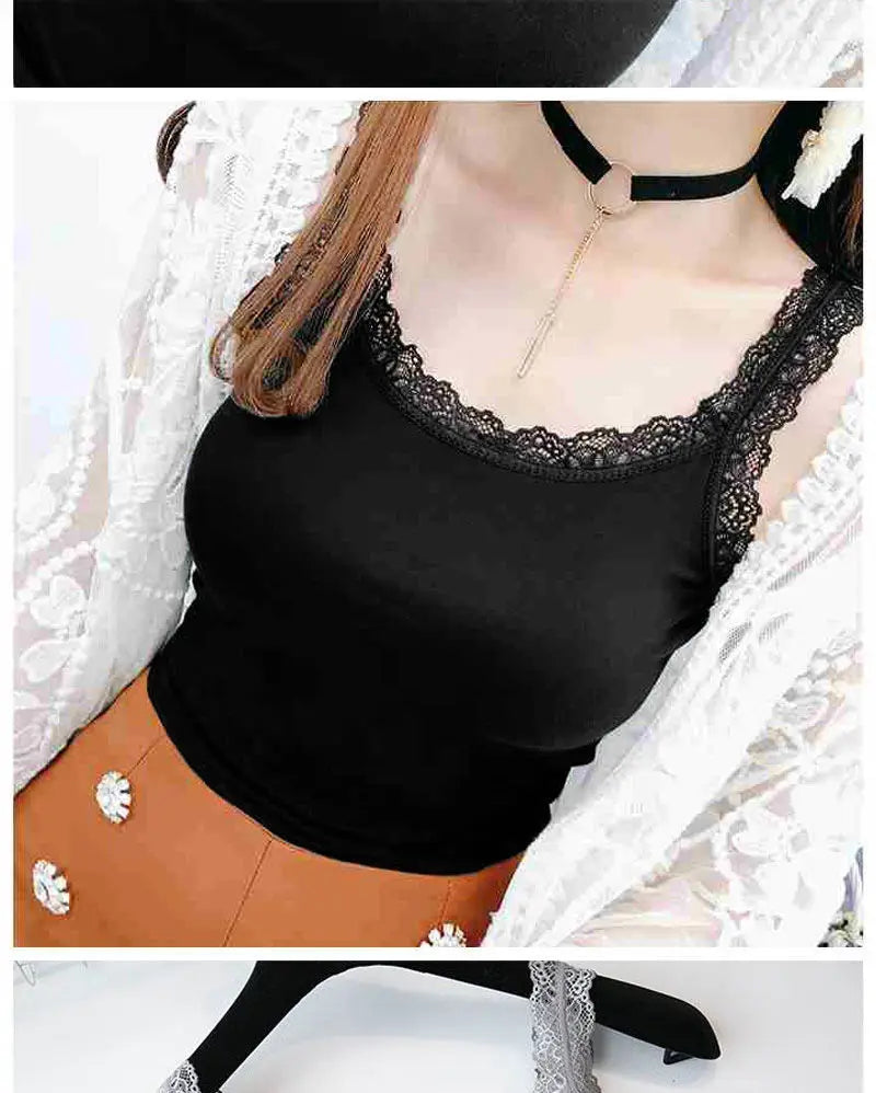 Summer Sleeveless Women Tank Top With Lace Top Red Inside Wear Lace Camisoles Loose Underwear Womens Clothing Vest