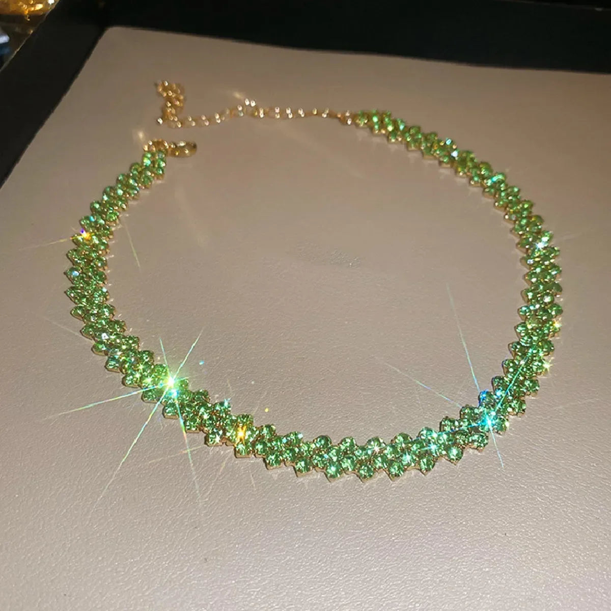 FYUAN Fashion Red Green Blue Colourful Rhinestone Choker Necklaces for Women Geometric Crystal Necklaces Party Weddings Jewelry