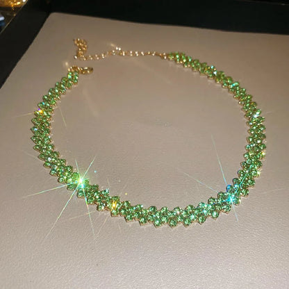 FYUAN Fashion Red Green Blue Colourful Rhinestone Choker Necklaces for Women Geometric Crystal Necklaces Party Weddings Jewelry