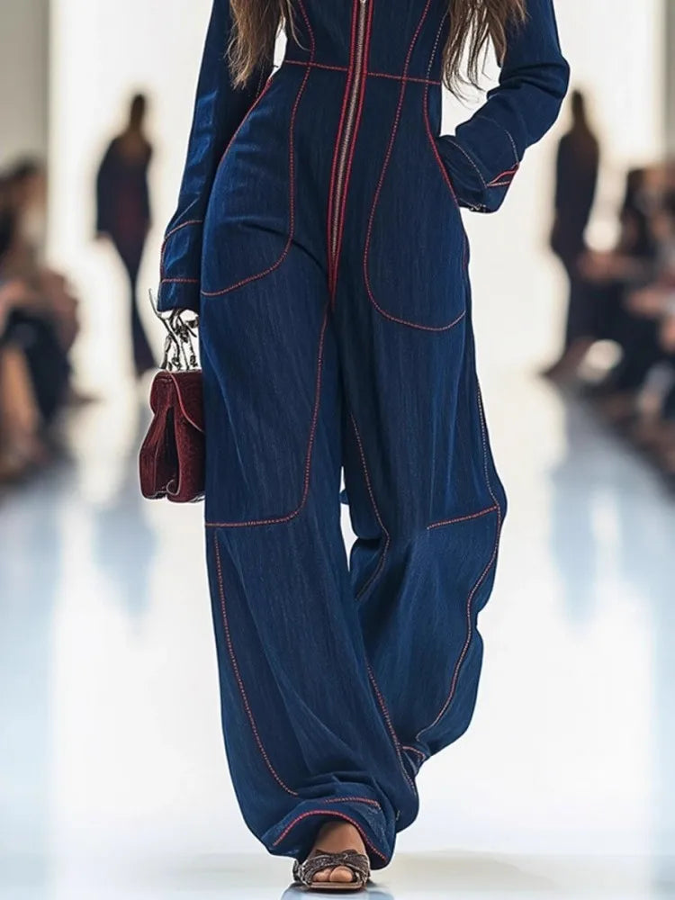 Solid Color Women Jumpsuits For Autumn Winter Long Sleeve Loose Fashion Streetwear Overalls Wide Leg Pants Trousers 2025