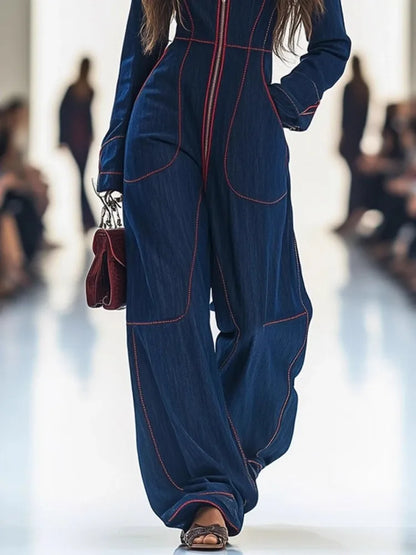 Solid Color Women Jumpsuits For Autumn Winter Long Sleeve Loose Fashion Streetwear Overalls Wide Leg Pants Trousers 2025