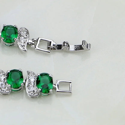 Natural Green Emerald White Topaz Silver Charm Bracelet Women Jewelry Fashion Accessories Gift For Her