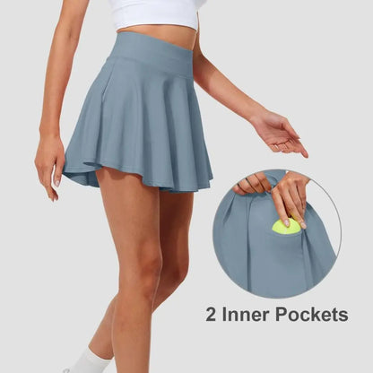 Pleated Tennis Skirts Tummy Control with Shorts Pockets Golf Skorts Moisture Wickin Crossover Style Athletic Skirts Women