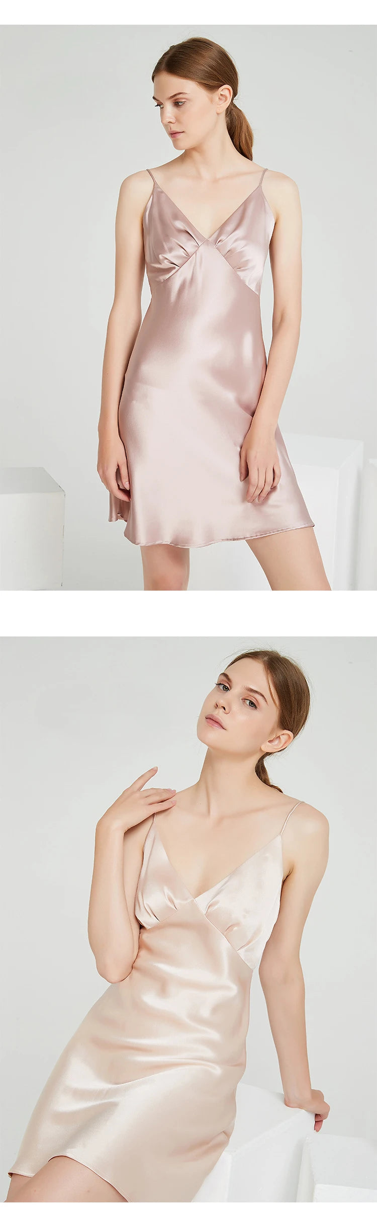 19 Momme 100% Mulberry Silk Nightgown V-Neck Sexy Cami Slip Dress Women Loungewear Sleepwear Breathable